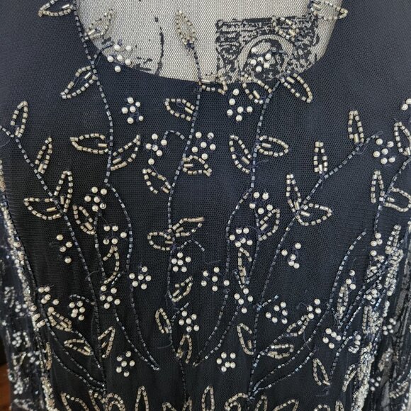 Stenay Vintage Navy Blue Evening Dress with Beaded, Shear Jacket Sz 12 - Picture 4 of 13